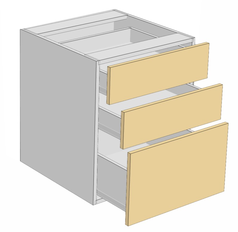 2 top drawers - 1 deep drawer
