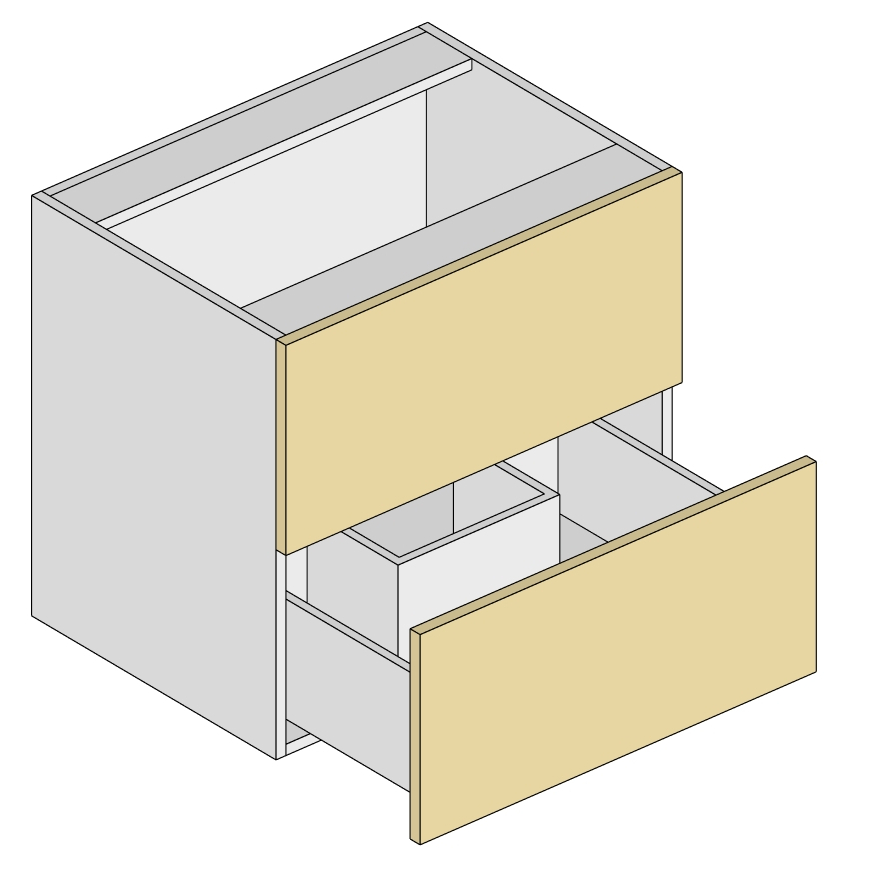 wall hung with 1,  9"dummy and 1 notched drawer