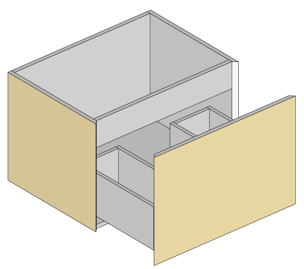 wall hung vanity- mitered edges - 1 center notched drawer