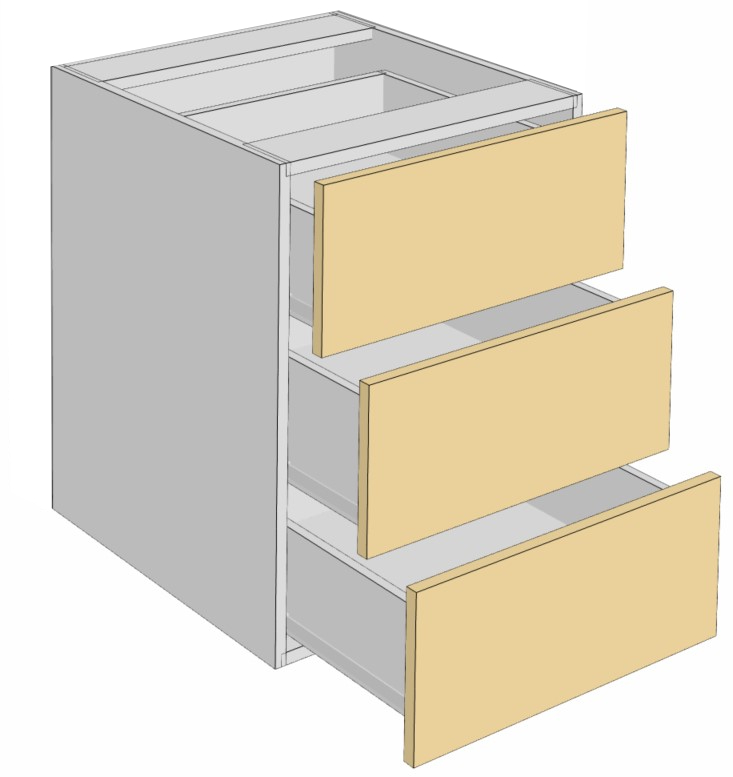 3 equal drawers