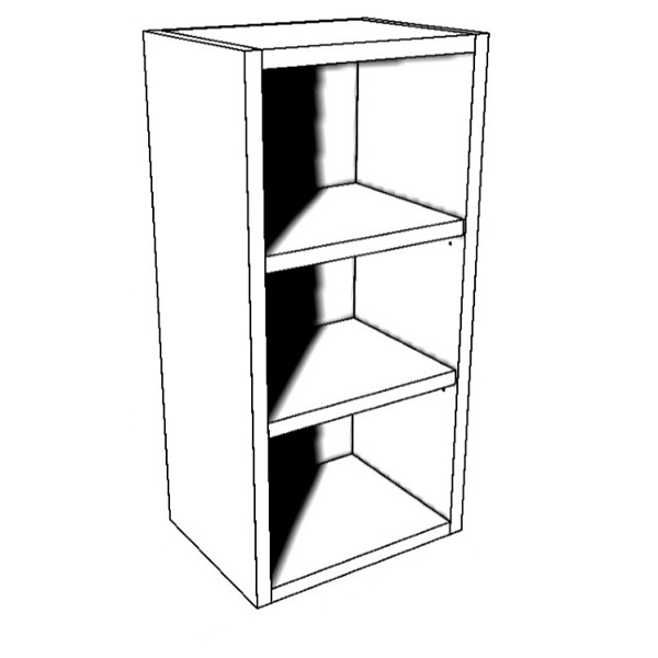 Upper open shelf cabinet - 1 1/2" construction -equaly placed adjustable shelves